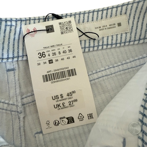 Zara Striped Straight Leg Pants - White and Blue - Picture 7 of 7